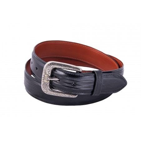 Ceinture - Véritable Cuir Lézard Noir Unisexe - Lucchese