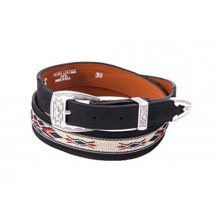 Ceinture Fine - Cuir Vachette Noir Azteque Unisexe - Texas Leather