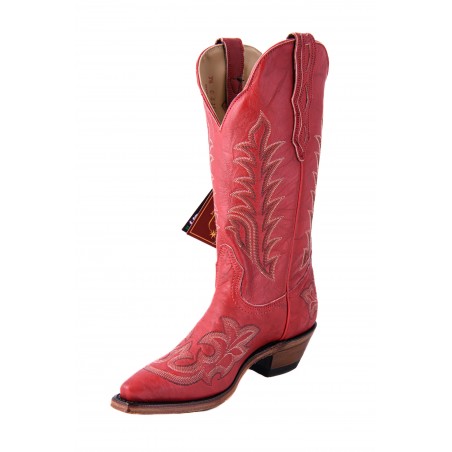 Santiags - Cuir Vachette Rouge Bout Pointu Femme - Boulet Boots