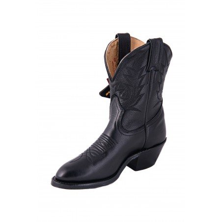 Bottines Western - Cuir Vachette Noir Mi-Haute Bout Arrondi Femme - Boulet Boots