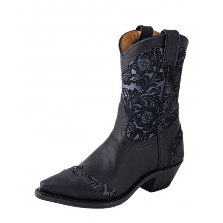 Bottines Western - Cuir Vachette Noir Mi-Haute Bout Pointu Femme - Boulet Boots