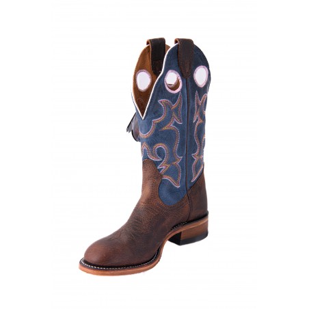 Roper Boots - Cowhide Brown Blue Round Toe Women - Boulet Boots