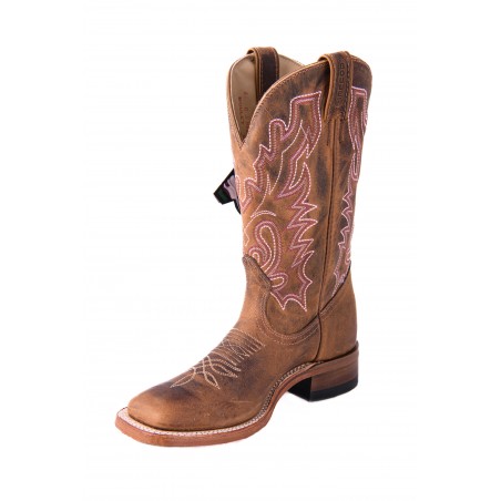 Bottes Roper - Cuir Vachette Brun Bout Carré Large Femme - Boulet Boots