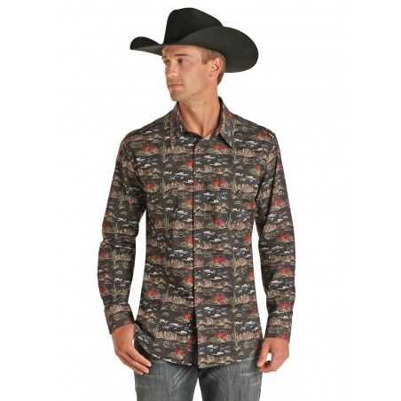 Chemise Western - Noir Motif Désert Western Homme - Rock&Roll Cowboy