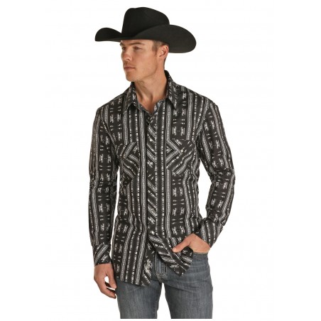Western Shirt - Black Aztec Print Men - Rock&Roll Cowboy