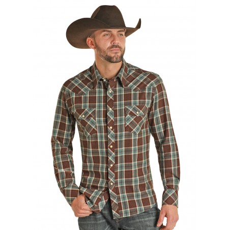 Western Shirt - Brown Brushed Twill Plaid Men - Rock&Roll Cowboy