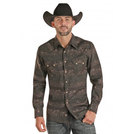 Western Shirt - Brown Desert Scene Print Men - Rock&Roll Cowboy