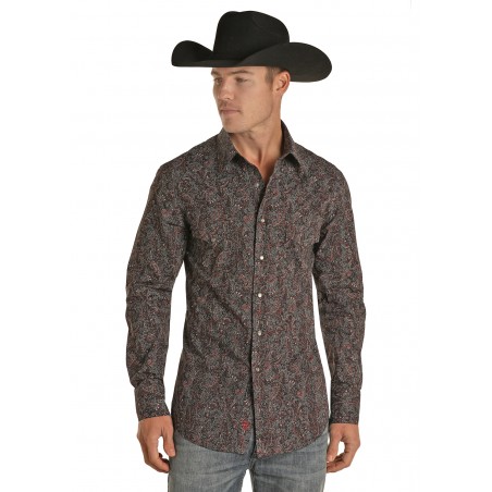 Western Shirt - Red Paisley Print Men - Rock&Roll Cowboy