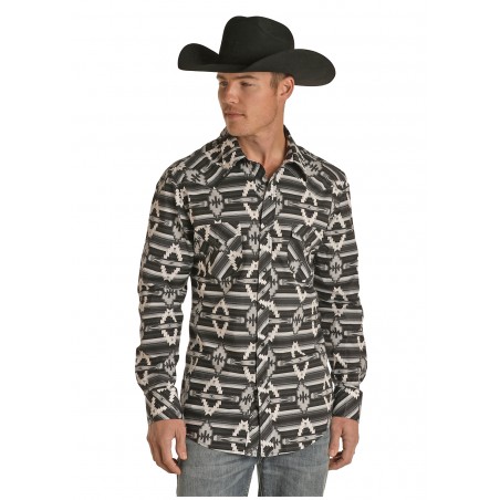 Western Shirt - White Aztec Print Men - Rock&Roll Cowboy