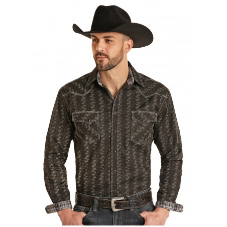 Western Shirt - Black Aztec Print Men - Panhandle