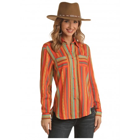 Chemise Western - Orange Rayé Femme - Panhandle