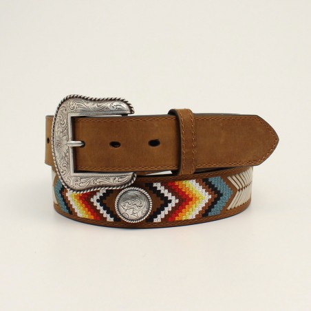 Ceinture - Brun Cuir Vachette Motif Southwest Concho Unisexe - Nocona Belt