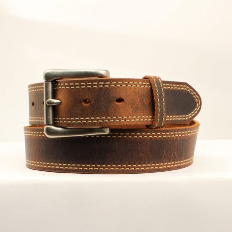 Belt - Brown Cowhide Double Stitching Unisex - Nocona Belt Size 32 ...