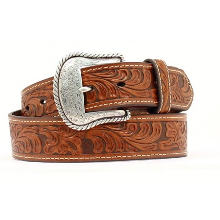 Ceinture - Brun Cuir Vachette Motif Floral Unisexe - Nocona Belt