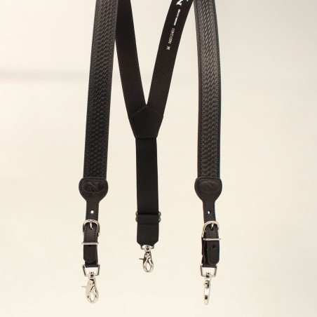 Bretelles - Noir Cuir Vachette Motif Basket Unisexe - Nocona Belt