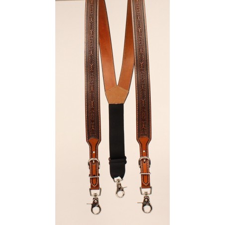 Suspenders - Brown Cowhide Floral Tooled Unisex - Nocona Belt
