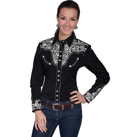 Chemise Western - Noir Broderie Argent Femme - Scully