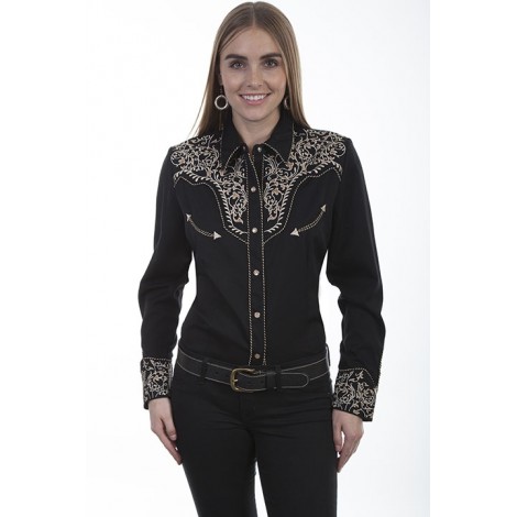 Chemise Western Noir Broderie Doree Femme Scully Taille Xl Couleur Noir