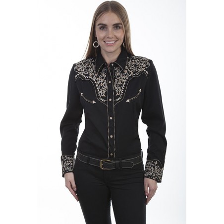 Vintage Western Shirt - Black Scroll Embroidery Women - Scully