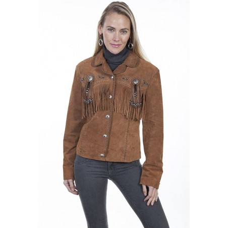 Veste en Cuir - Brun Franges Conchos Femme - Scully