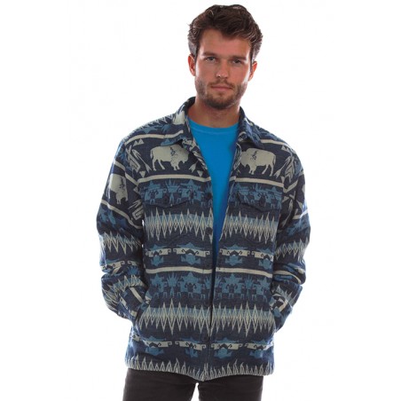 Western Shirt Jacket - Navy Khaki Southwest Print Men - Scully