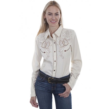 Chemise Western - Ecru Broderie Fer à Cheval Femme - Scully