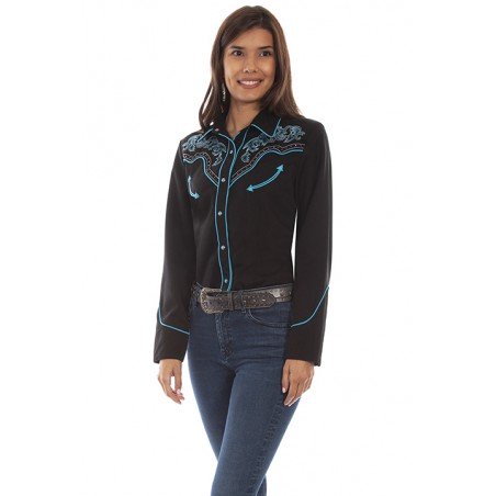 Chemise Western - Rétro Broderie Turquoise Femme - Scully