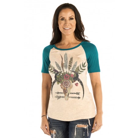 T-shirt - Khaki Crâne Buffle Femme - Liberty Wear