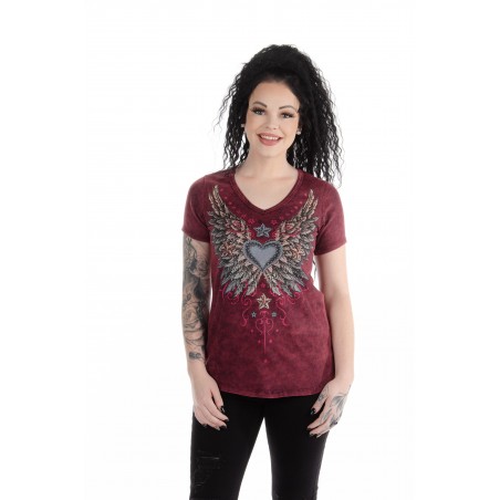 T-shirt - Bordeaux Vintage Wings Stars Femme - Liberty Wear
