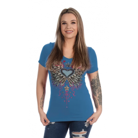 T-shirt - Bleu Vintage Wings Stars Femme - Liberty Wear