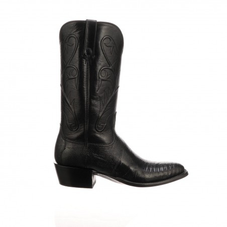 Santiags - Véritable Cuir Lézard Noir Bout Rond Homme - Lucchese Boots