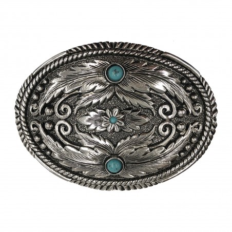 Boucle Western - Ovale Plumes Turquoise Unisexe - AndWest