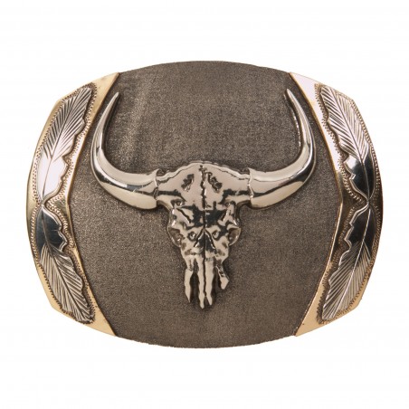 Western Belt Buckle - Longhorn Skull Feathers - AndWest