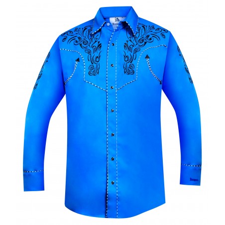 Chemise Western - Bleu Broderie Noir Homme - Ranger's