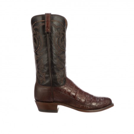 Santiags - Véritable Cuir Caïman Autruche Brun Bout Rond Homme - Lucchese Boots