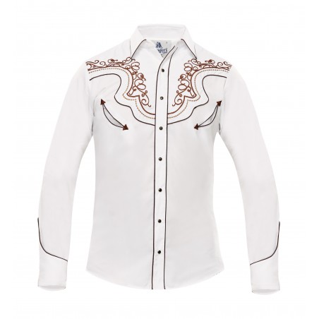 Chemise Western - Blanc Broderie Brun Homme - Ranger's