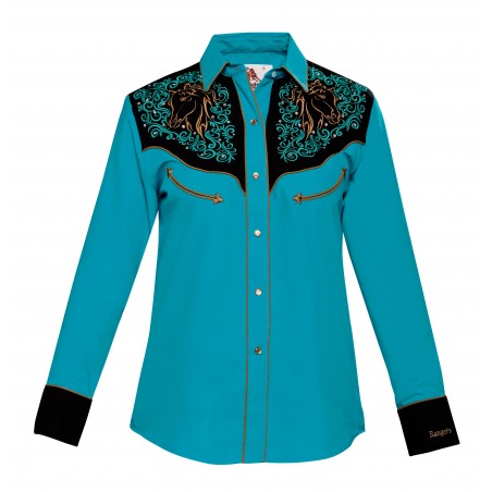 Vintage Western Shirt - Turquoise Embroidered Brown Horse Women - Ranger's