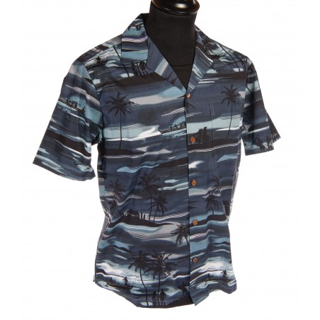 Chemise Hawaïenne - Noir Imprimé Surf's Up Sunset Homme - RJC