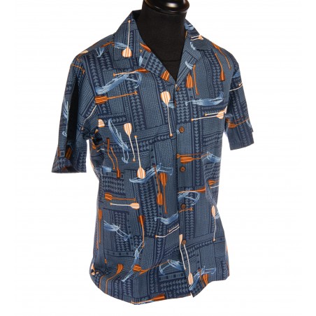 Hawaiian Shirt - Grey Tribal Paddler Print Men - RJC