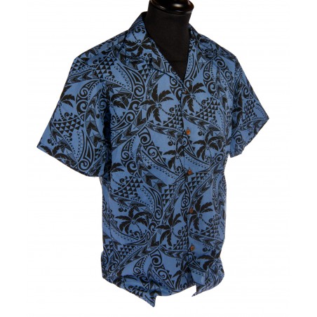 Hawaiian Shirt - Blue Palms Tribal Print Men - RJC