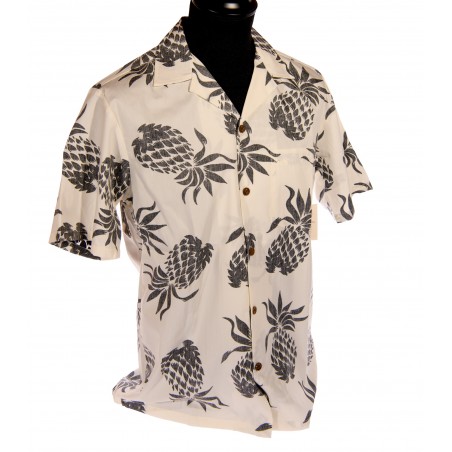 Chemise Hawaïenne - Blanc Imprimé Lanai Pineapples Homme - RJC