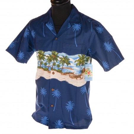 Hawaiian Shirt - Dark Blue Dream Vacation Border Print Men - RJC