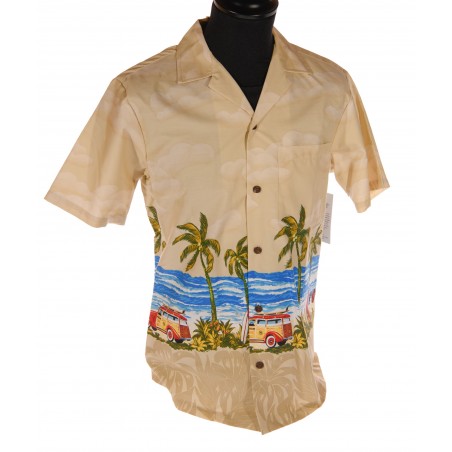 Hawaiian Shirt - Khaki Beach Ride Border Print Men - RJC