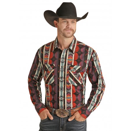 Western Shirt - Maroon Aztec Print Men - Panhandle