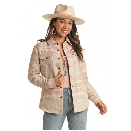 Veste Chemise Western - Beige Motif Azteque Femme - Rock&Roll