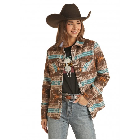 Veste Chemise Western - Brun Motif Azteque Femme - Rock&Roll