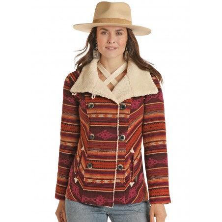 Veste - Fuchsia Orange Laine Motif Serape Femme - Powder River