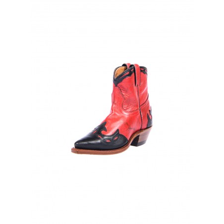 Bottines Western - Cuir Vachette Rouge Bout Pointu Femme - Boulet Boots