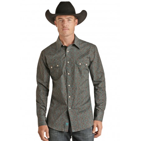 Chemise Western - Brun Motif Turquoise Homme - Rock&Roll Cowboy