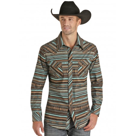 Chemise Western - Brun Turquoise Motif Azteque Homme - Rock&Roll Cowboy